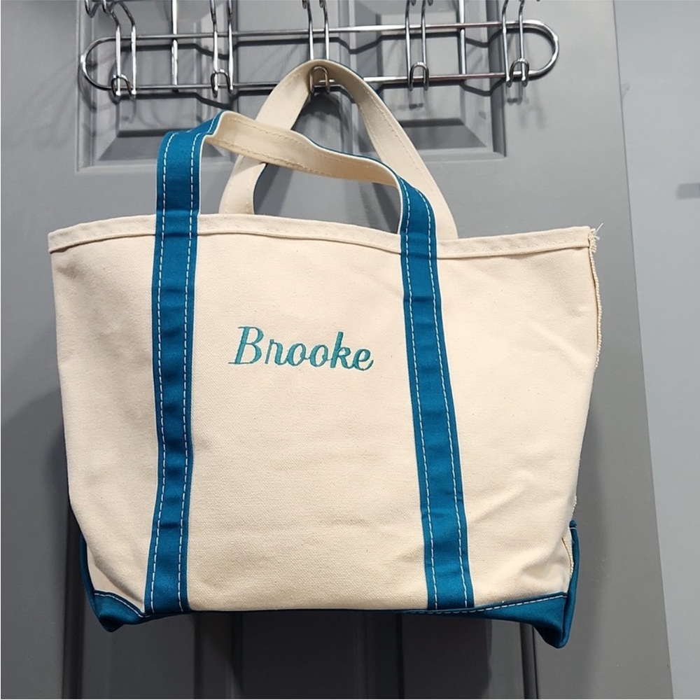 L.L. Bean Teal Blue Green Custom Monogrammed Brooke Boat & Tote Canvas Bag